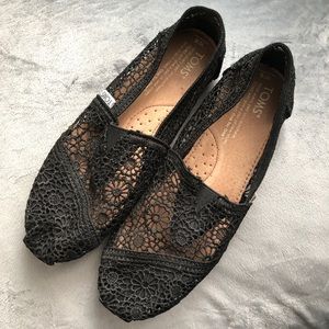 Toms Black Crochet slip-ons
